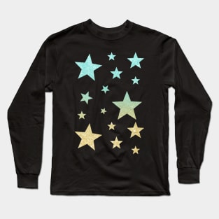 Teal Gold Ombre Faux Glitter Stars Long Sleeve T-Shirt